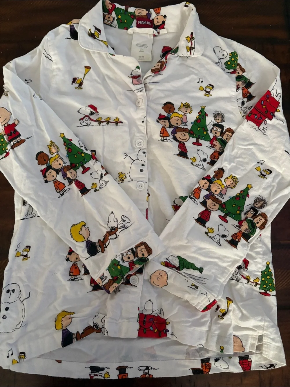 Peanuts White Kids Pajama Set with Holiday Character Print